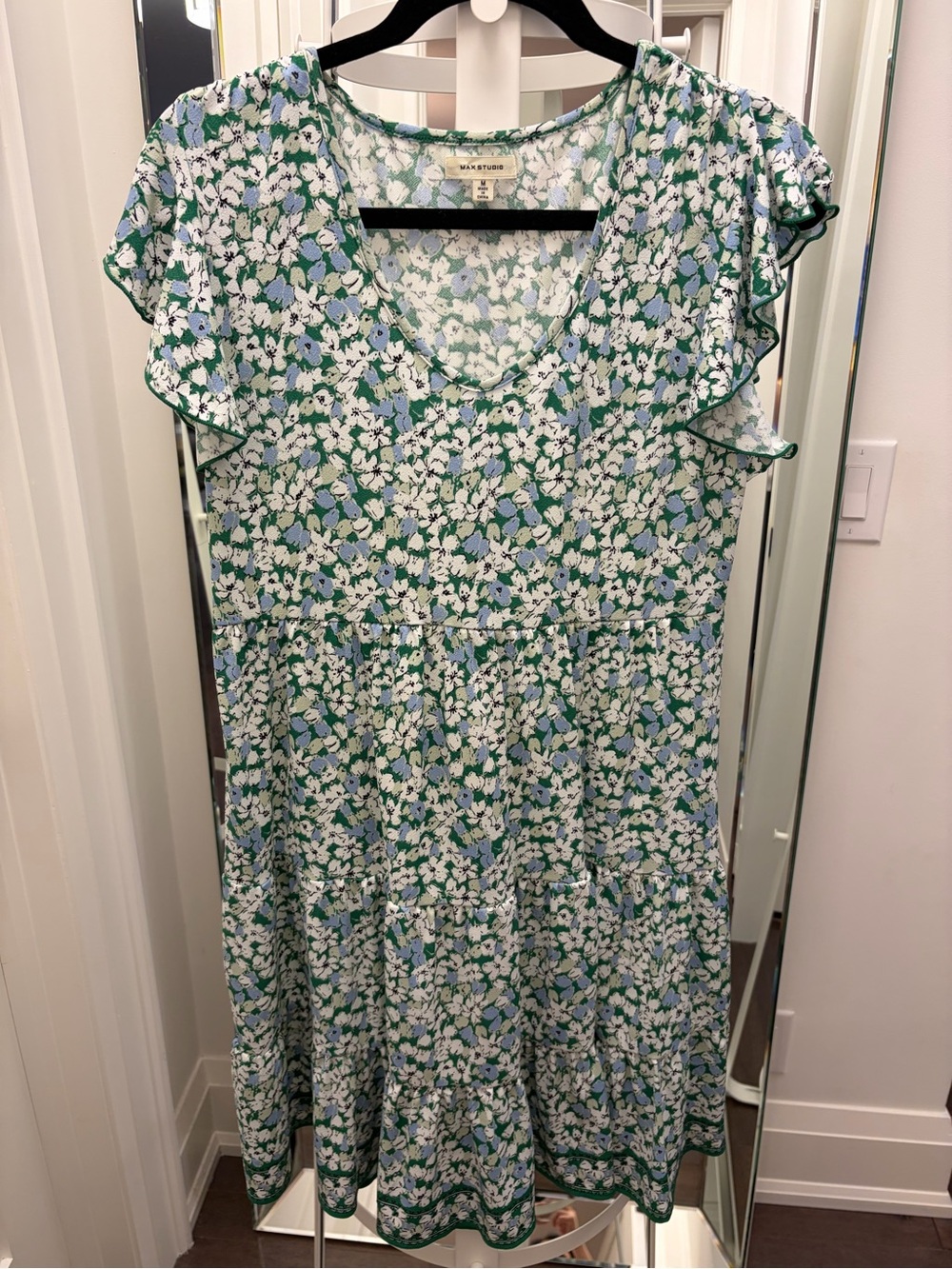 Max Studio Green and Blue Floral Midi Dress